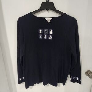 Christopher & Banks Size 1X Sweatshirt with Embroidered Winter Details